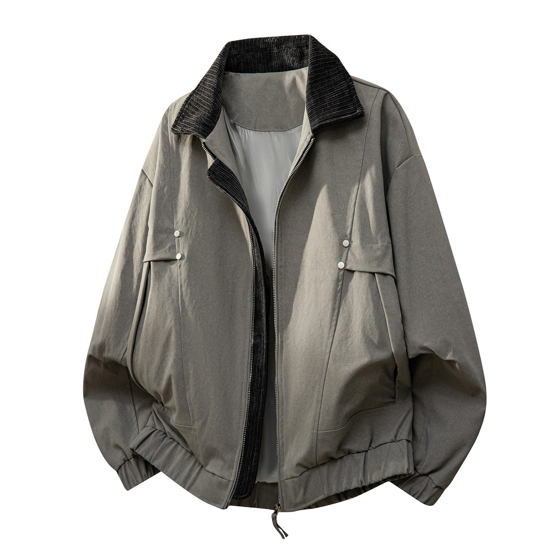 Unisex  oversized relaxed bomber jacket with corduroy contrast collar and elastic hem EB