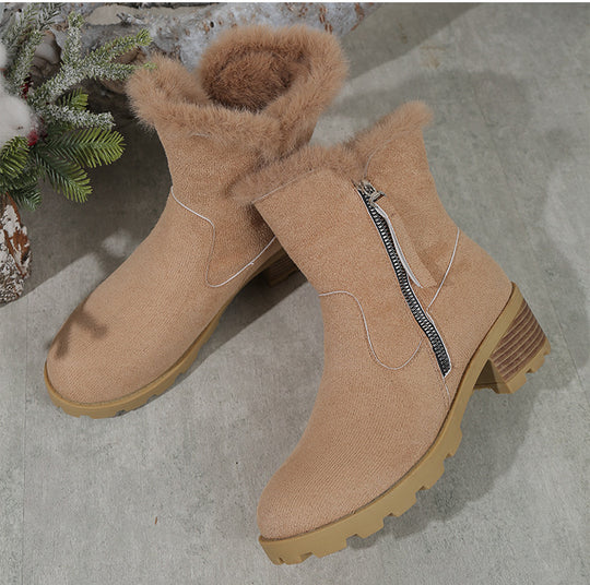 Damen Winterstiefel mit kuscheligem Fellkragen und rutschfester Sohle EB