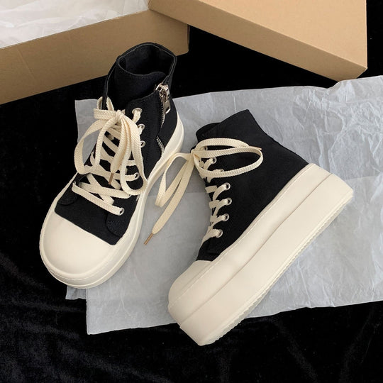 Damen Hochwertige Plateausneaker mit seitlichem Reißverschluss und atmungsaktiver Canvas-Oberfläche EB