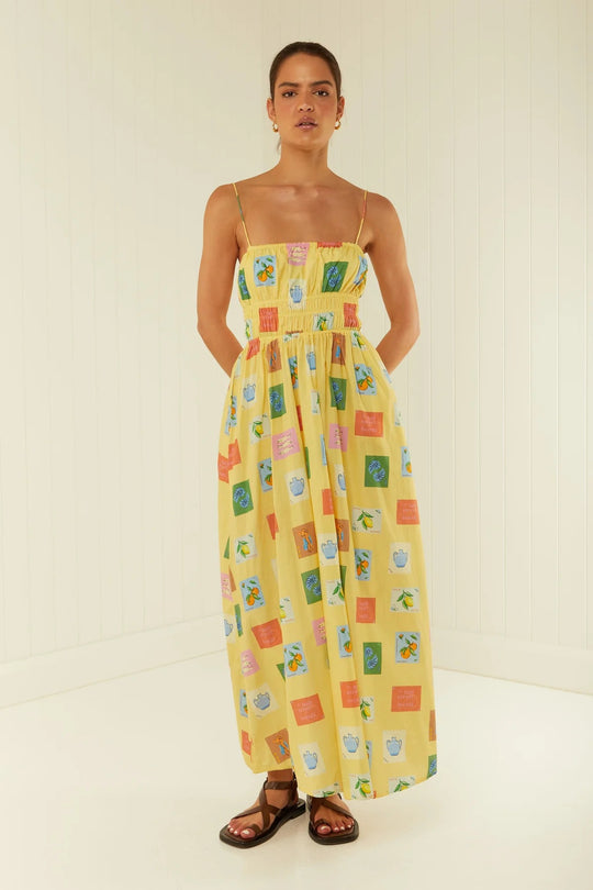 Damen Maxikleid mit elastischem Bund und verspieltem Blumenmuster EB