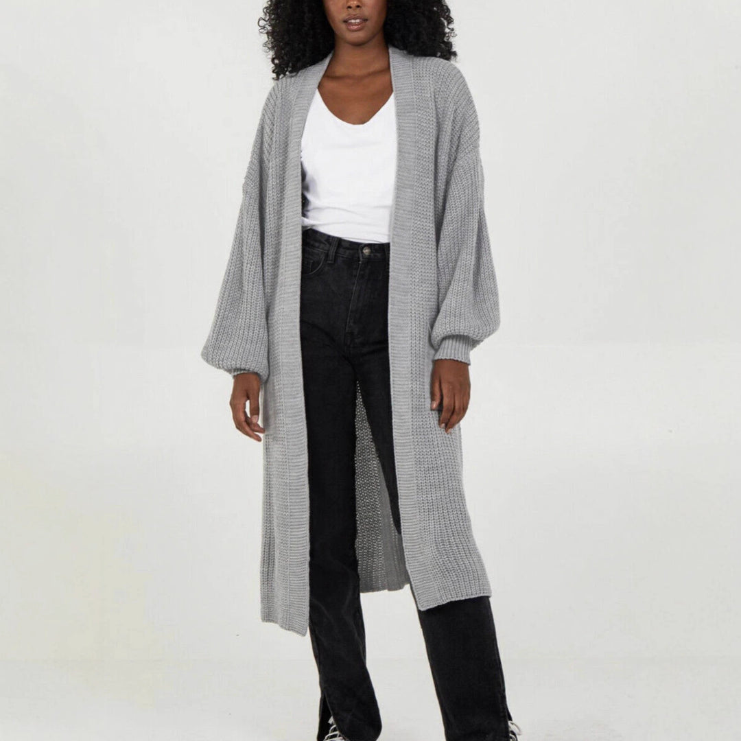 Damen Strickmantel mit voluminösen Ärmeln und offenem Schnitt EB