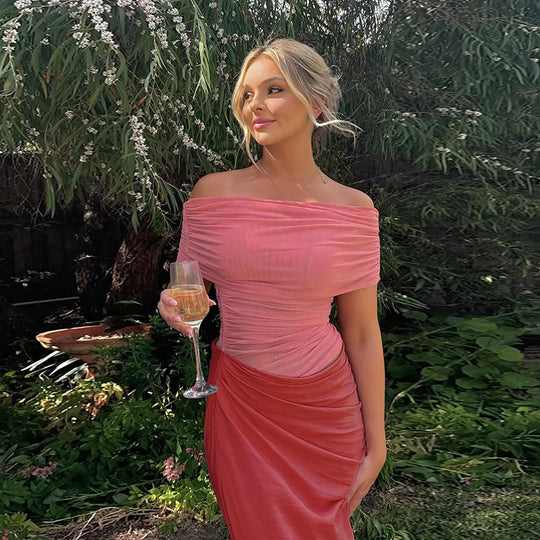 Damen Off-Shoulder Mini-Kleid mit figurbetontem Rüschendesign und asymmetrischem Saum EB