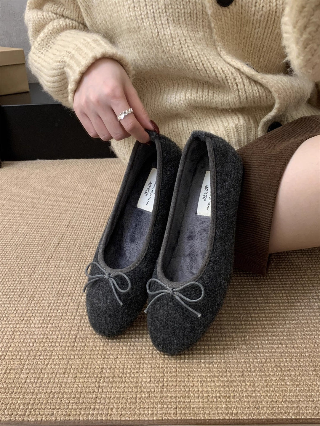 Damen Fleece Ballerinas mit flexiblem Absatz EB