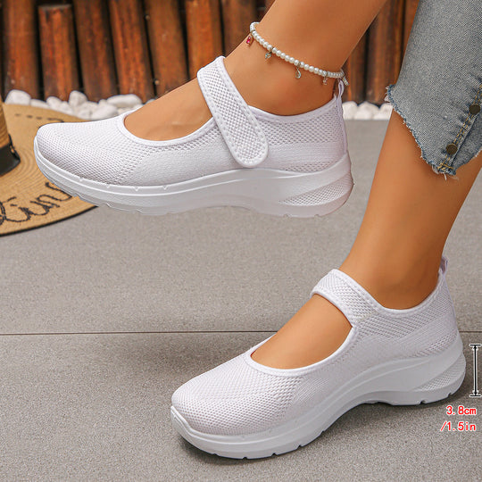 Damen Sportliche Slip-On Sneakers mit atmungsaktivem Mesh-Obermaterial und elastischen Riemen EB