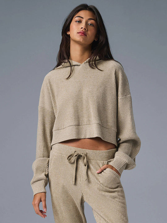 Damen entspanntes Crop-Sweatshirt und bequeme Jogginghose Set EB