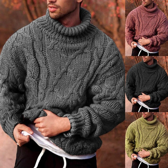 Herren Strickpullover mit hohem Kragen und strukturiertem Zopfmuster EB