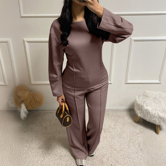 Damen nan weiches Lounge-Set mit tailliertem Sweatshirt, formgebenden Nahtdetails und weitem Palazzohosen-Bein EB