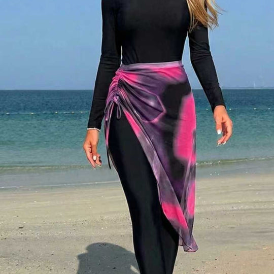 Damen Eleganter langer Badeanzug mit Wickelrock EB