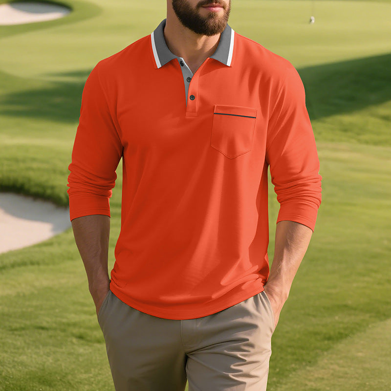 Herren Langarm Polo-Shirt aus atmungsaktivem Stoff mit modernem Kragen EB