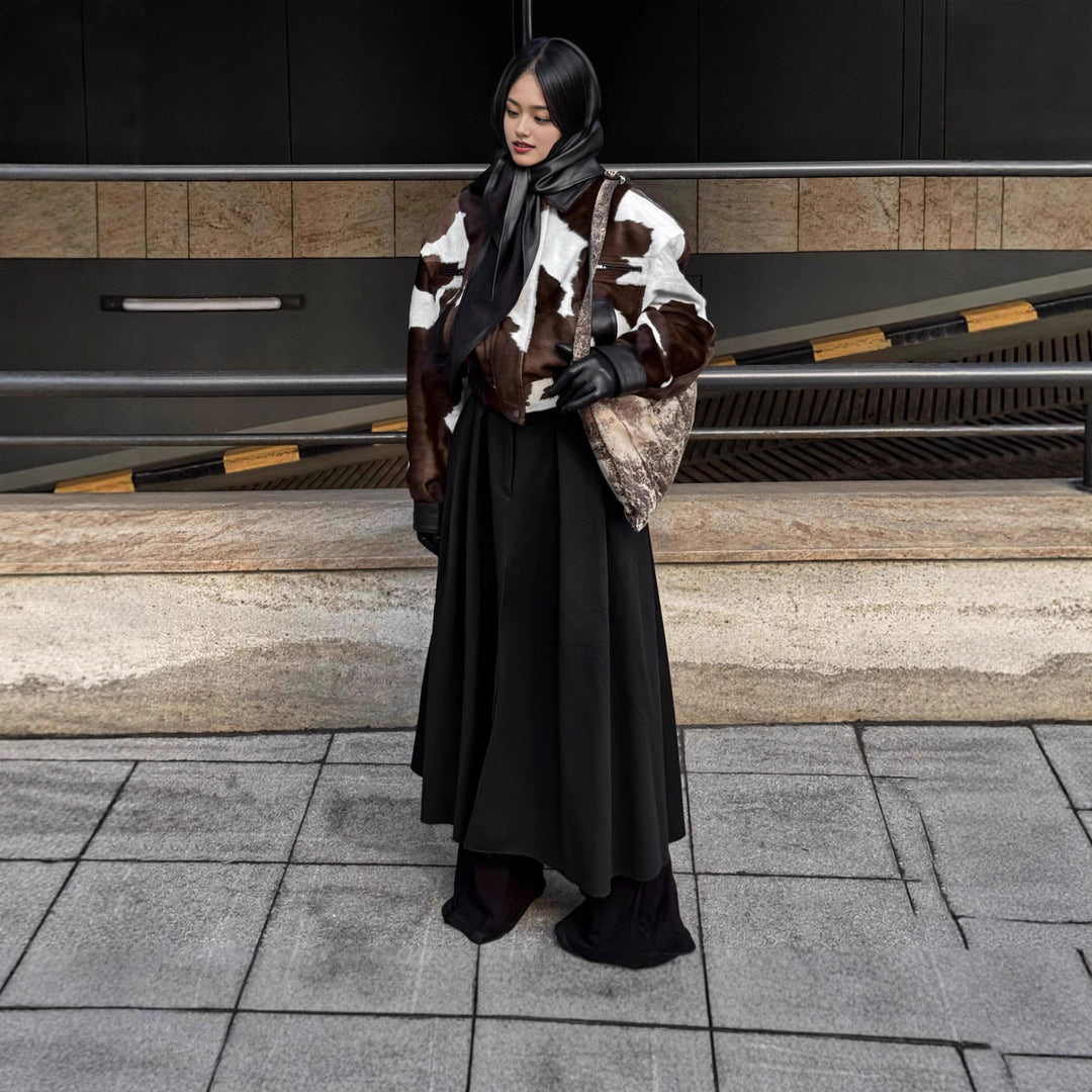 Damen modische Kurzjacke im auffälligen Kuhfell-Look mit akzenten EB