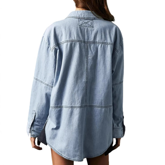 Damen Denim-Shirt mit detailreicher Steppung und lässigem Schnitt EB