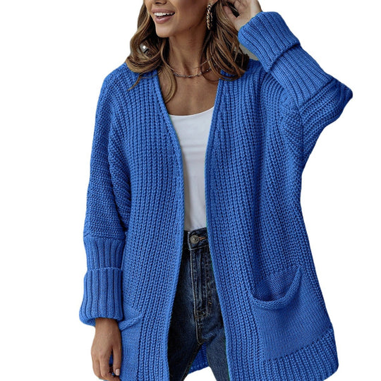 Damen Strickjacke mit tiefem V-Ausschnitt und praktischen Taschen EB
