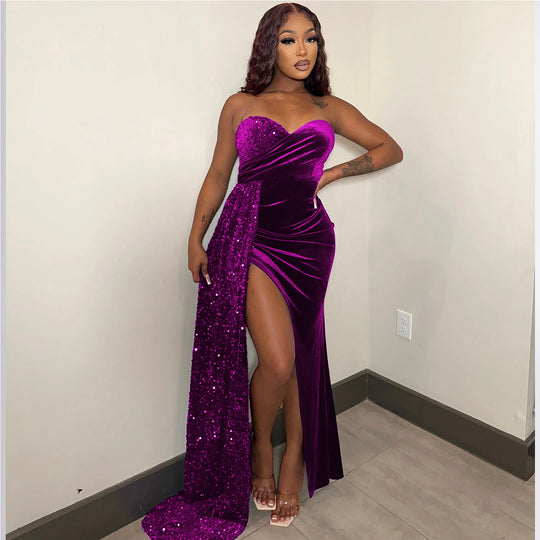 Damen Glamouröses Abendkleid mit schimmerndem Satin und hohem Schlitz EB