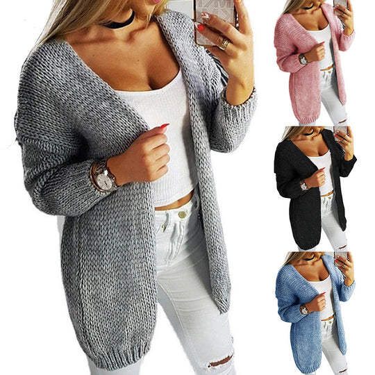 Damen lockerer Strickcardigan mit weichem Material und lässigem Schnitt EB