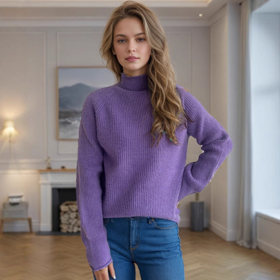 Damen Pullover mit hohem Kragen und strukturiertem Strickmuster EB
