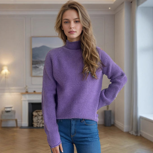 Damen Pullover mit hohem Kragen und strukturiertem Strickmuster EB