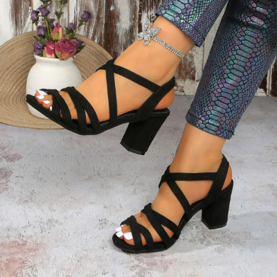 Damen elegante Blockabsatzsandalen mit gekreuzten Riemen EB