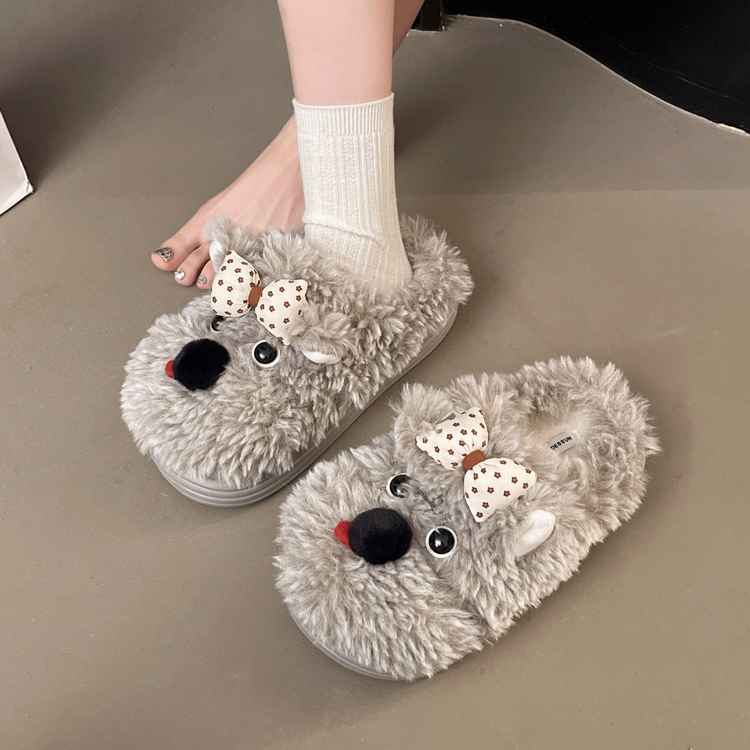 Damen Hausschuhe mit niedlichem Tierdesign und komfortablem Flausche-Material EB