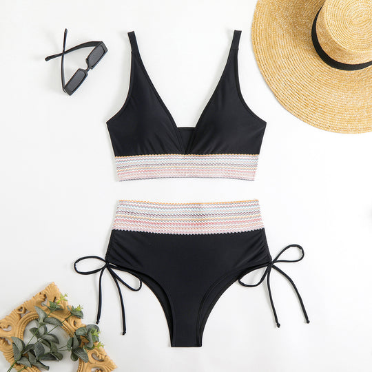 Damen Hochgeschnittener Bikini mit verstellbaren Bindebändern EB