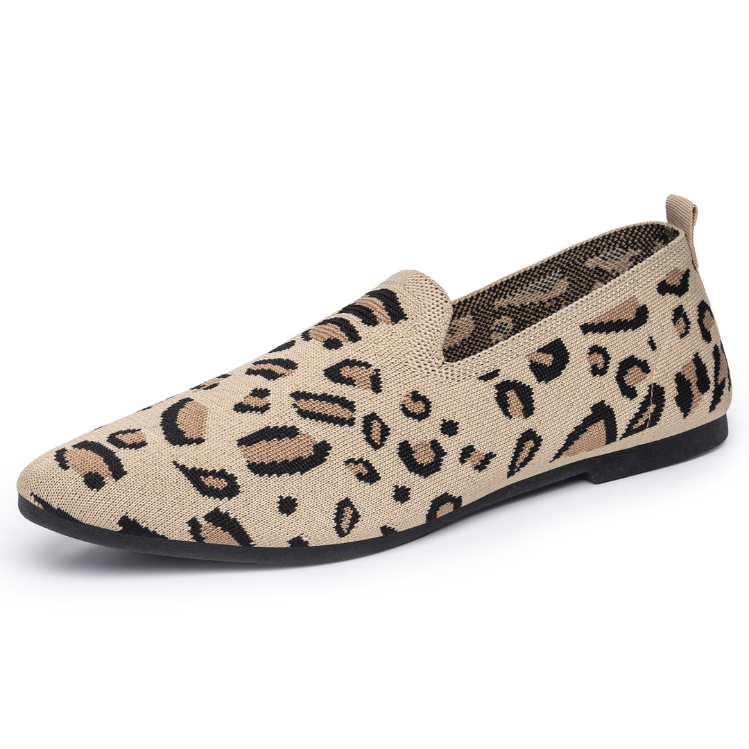 Damen nan gestrickter Slip-On Loafer mit Leo-Jacquard, gepolstertem Komfortfußbett und rutschfester EVA-Sohle EB