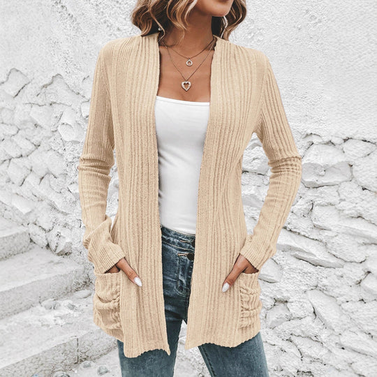 Damen Strickjacke mit langen Ärmeln und seitlichen Taschen EB