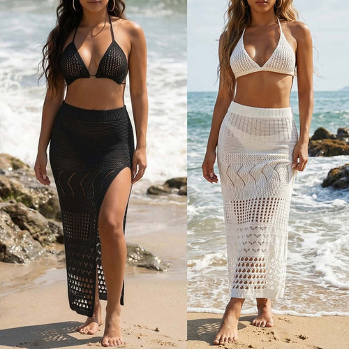 Damen gehäkelter Strand-Bikini mit passendem Rock EB