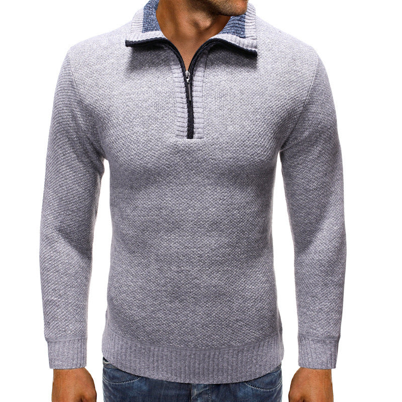 Herren luxuriöser Strickpullover mit modernem Stehkragen und Reißverschluss EB