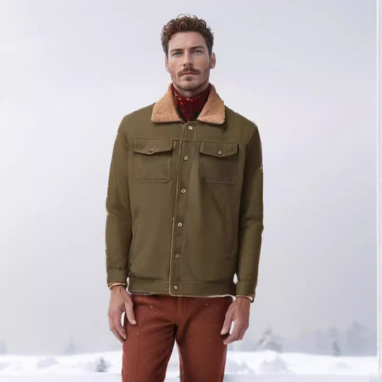 Herren lässige Jacke mit Kunstfellkragen und praktischen Taschen EB