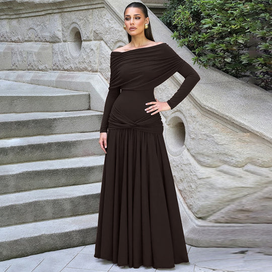 Damen Elegantes Langkleid mit gekreuztem Tailleneinsatz und schulterfreiem Ausschnitt EB