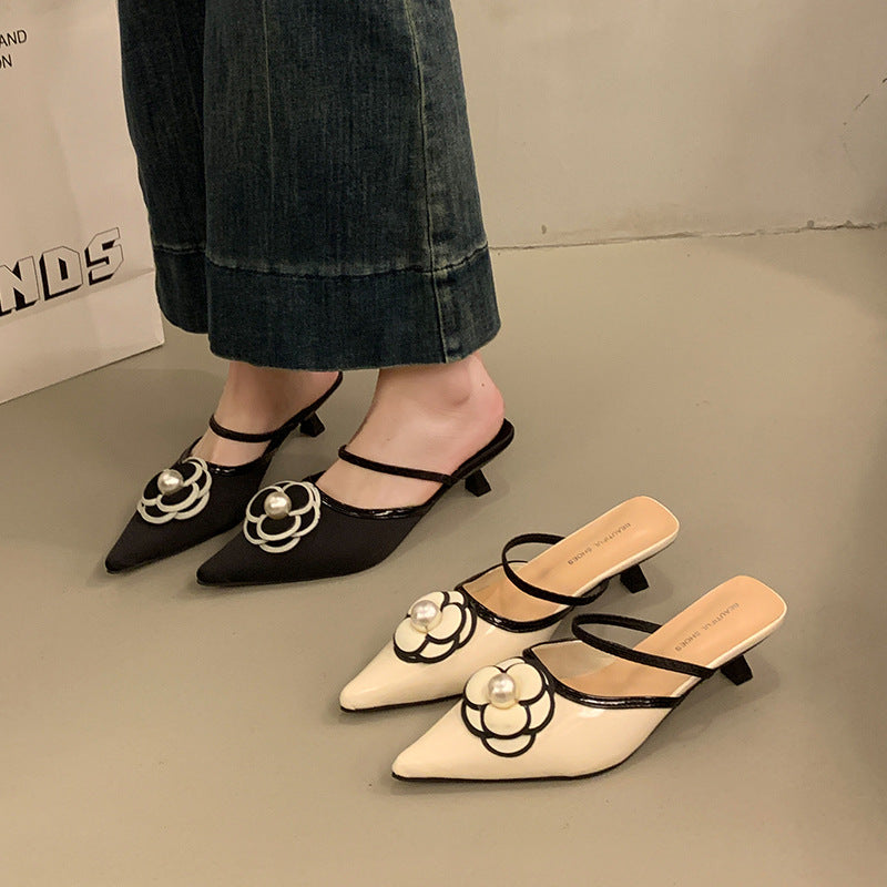 Damen Elegante Slingback-Pumps mit Perlen-Detail und modischem Blumen-Design EB