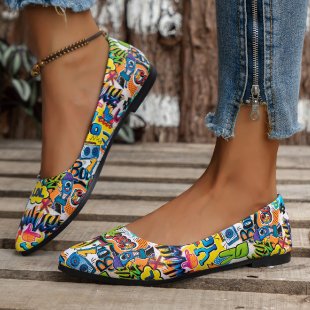 Damen Ballerinas mit buntem, grafischem Muster und bequemer Sohle EB