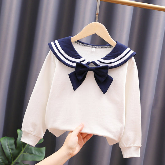Mädchen Sweatshirt mit maritimem Kragen und dekorativem Schleifendetail EB