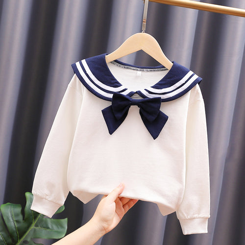 Mädchen Sweatshirt mit maritimem Kragen und dekorativem Schleifendetail EB