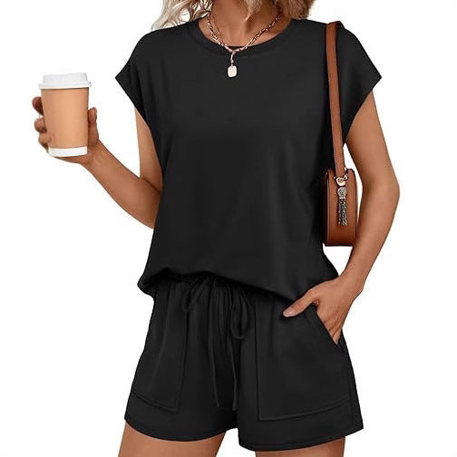 Damen bequemes Lounge-Set mit elastischem Bund und Taschen EB