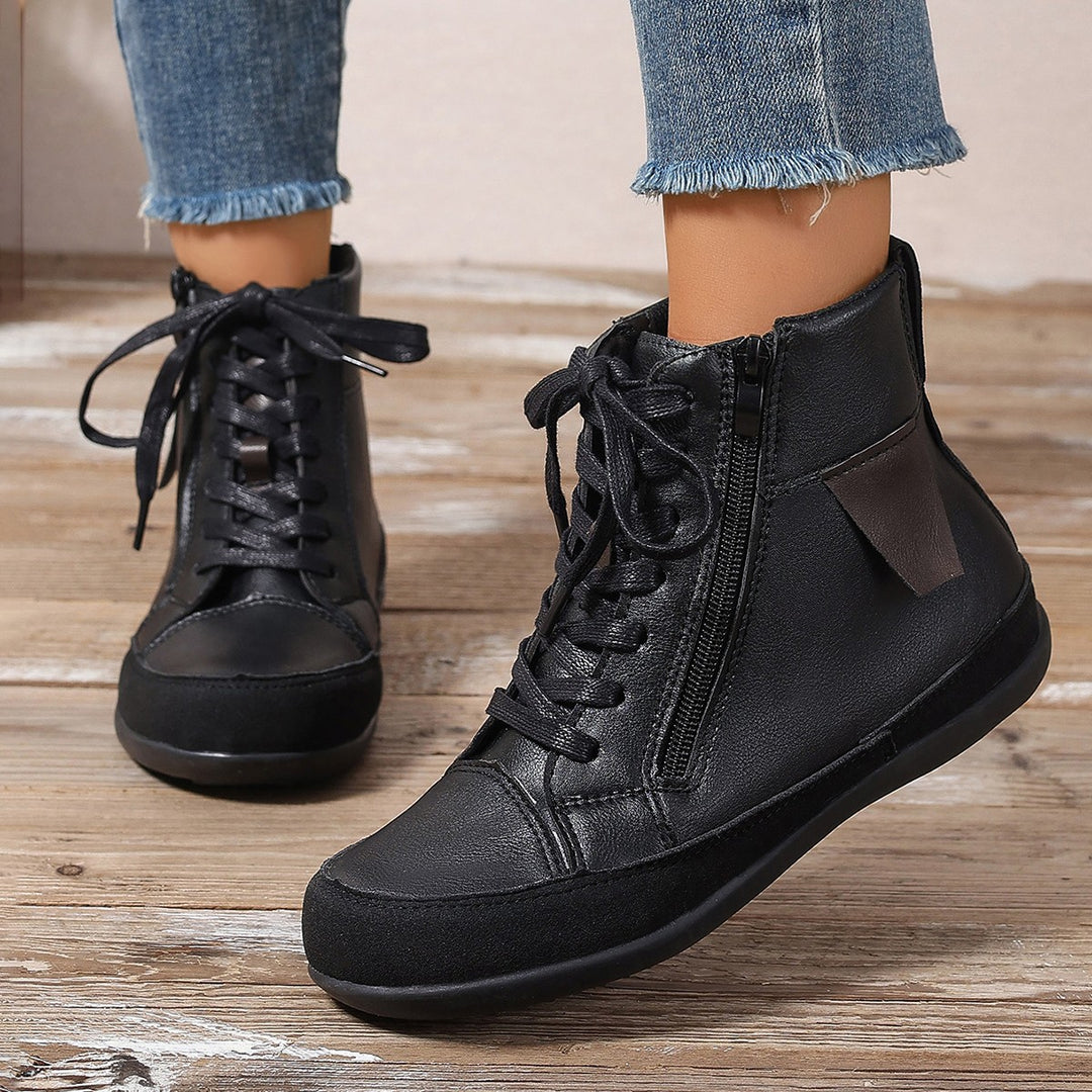 Damen  hochgeschnittene Freizeit-Sneaker-Stiefelette mit seitlichem Reißverschluss gepolstertem Fußbett und rutschfester Gummisohle EB
