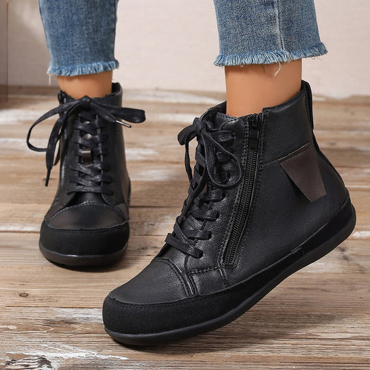 Damen  hochgeschnittene Freizeit-Sneaker-Stiefelette mit seitlichem Reißverschluss gepolstertem Fußbett und rutschfester Gummisohle EB
