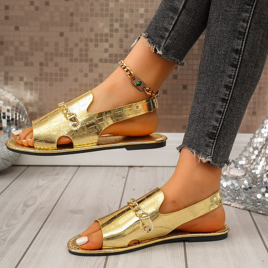 Damen Offene Riemchen-Sandalen mit luxuriösem Ketten-Detail EB