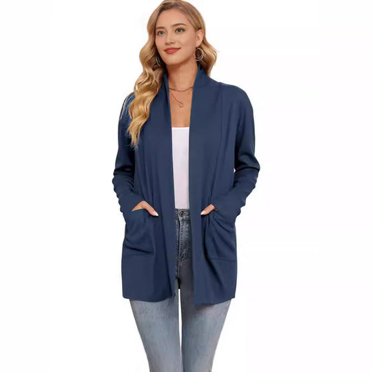 Damen lässiger Longcardigan mit Taschen EB
