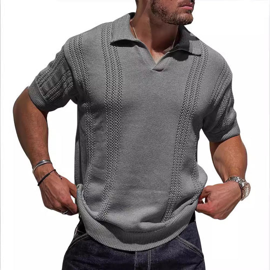 Herren Kurzarm Strickpullover mit strukturierter Oberfläche und Polokragen EB
