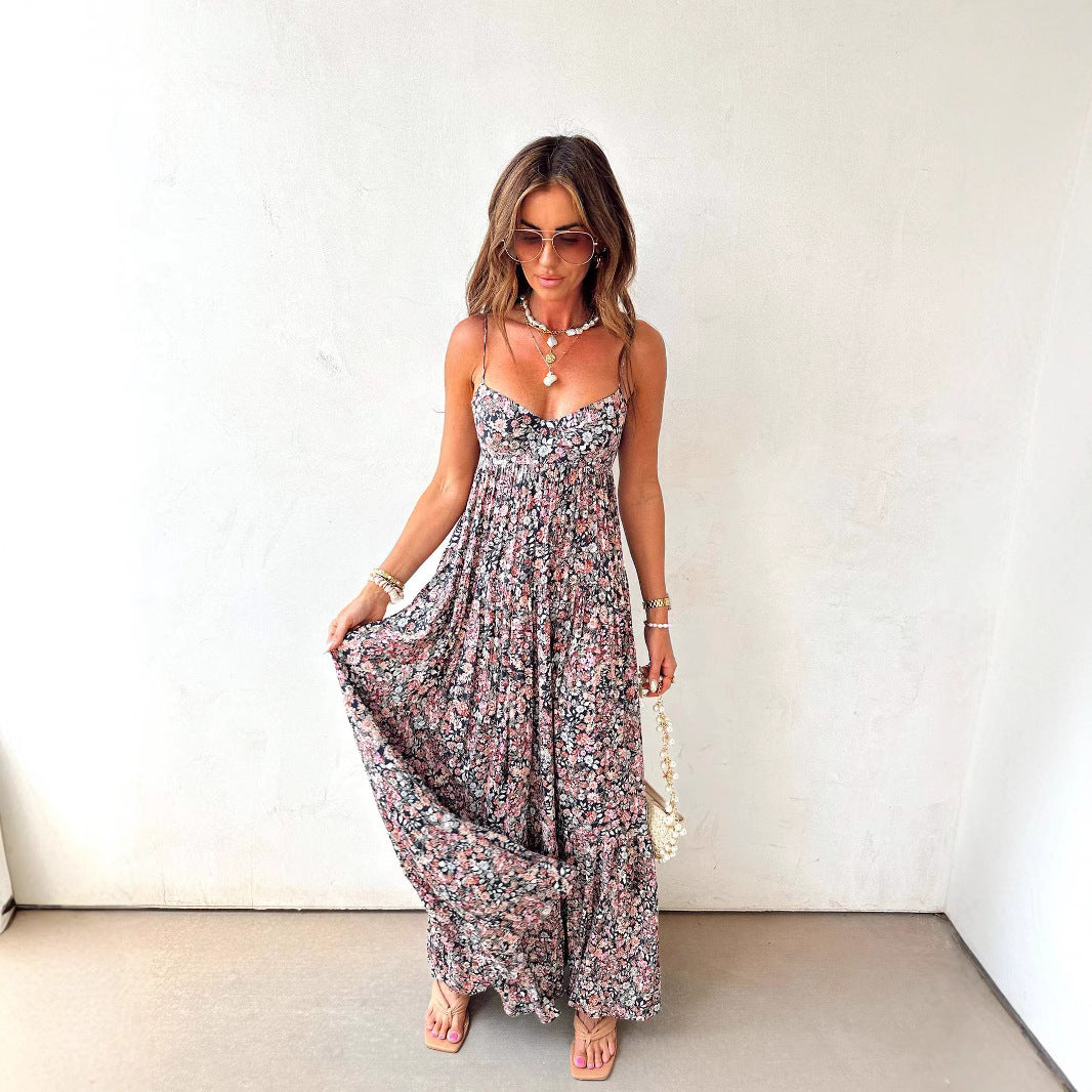 Damen Langes Sommerkleid mit floralen Mustern und lässigem Schnitt EB