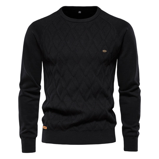 Herren Strickpullover mit strukturierter Rautenmuster-Optik und modischem Rundhalsausschnitt EB
