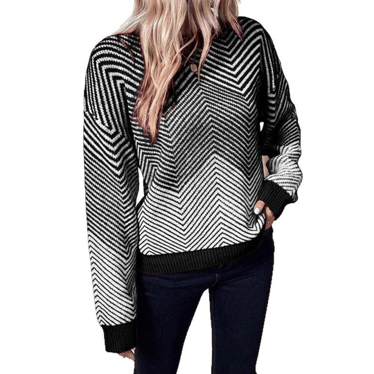 Damen Grobstrickpullover mit modernem Zickzackmuster und weitem Schnitt EB