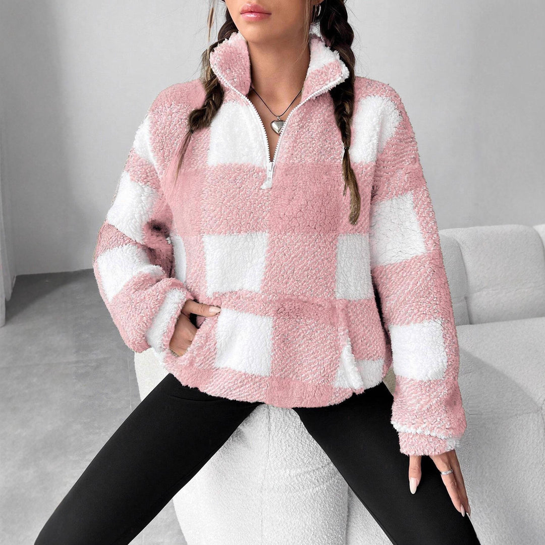 Damen Fleece-Pulloverjacke mit Reißverschluss und Taschen EB