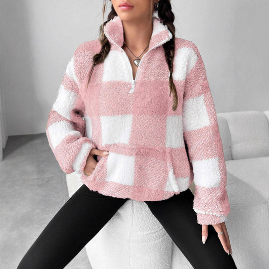 Damen Fleece-Pulloverjacke mit Reißverschluss und Taschen EB