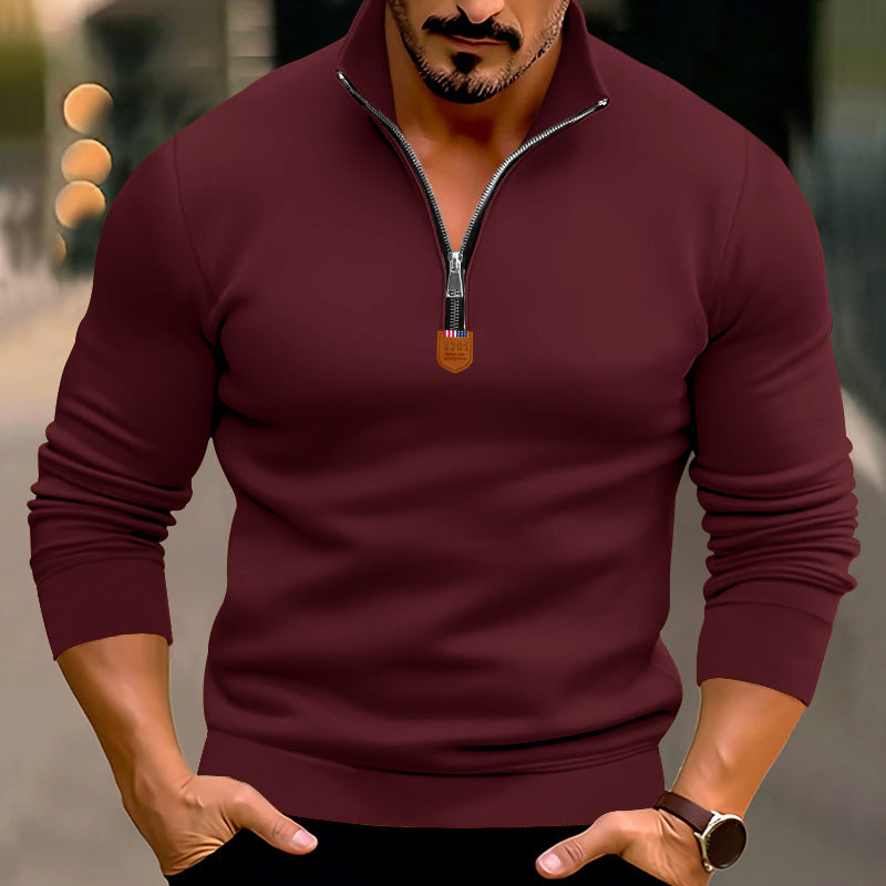 Herren nan schmal geschnittener Feinstrickpullover mit kurzem Reißverschluss, formenden Nähten und Stretchbund EB