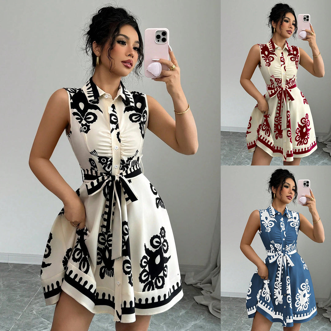 Damen Hemdblusenkleid mit tailliertem Schnitt und dekorativem Bindegürtel EB
