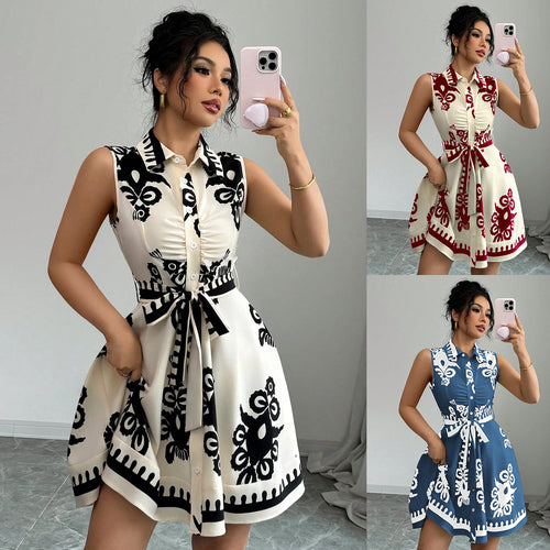 Damen Hemdblusenkleid mit tailliertem Schnitt und dekorativem Bindegürtel EB