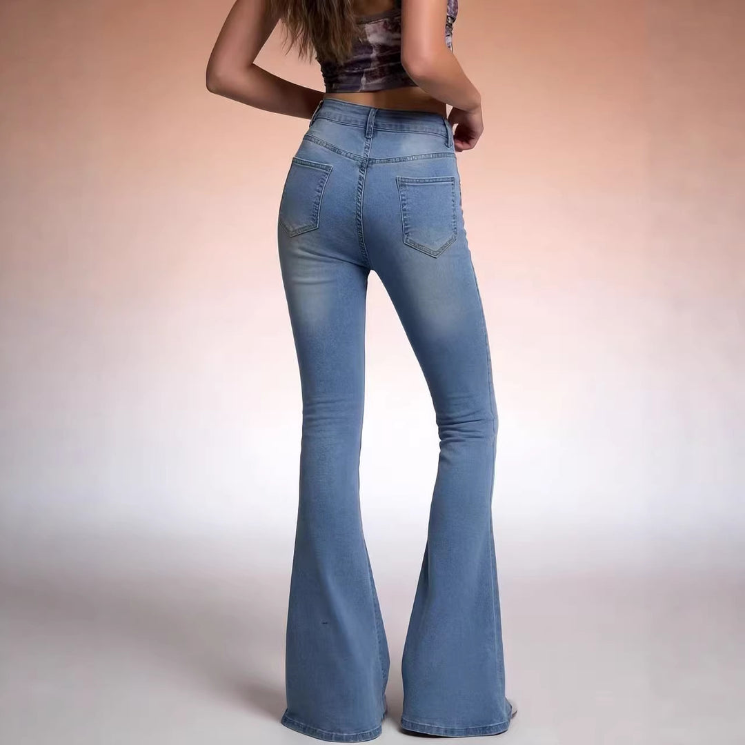 Damen nan hochtaillierte Schlagjeans mit figurformender Passform und weitem ausgestelltem Bein EB