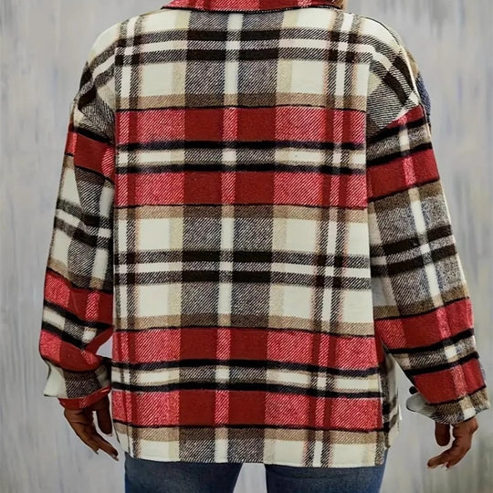 Damen karierte Flanelljacke mit Taschen und geschmackvoller Knopfleiste EB