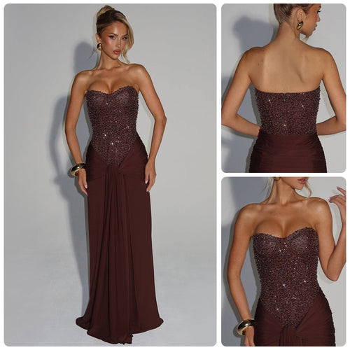 Damen Abendkleid mit glamourösem Korsettdesign und fließendem Rock EB